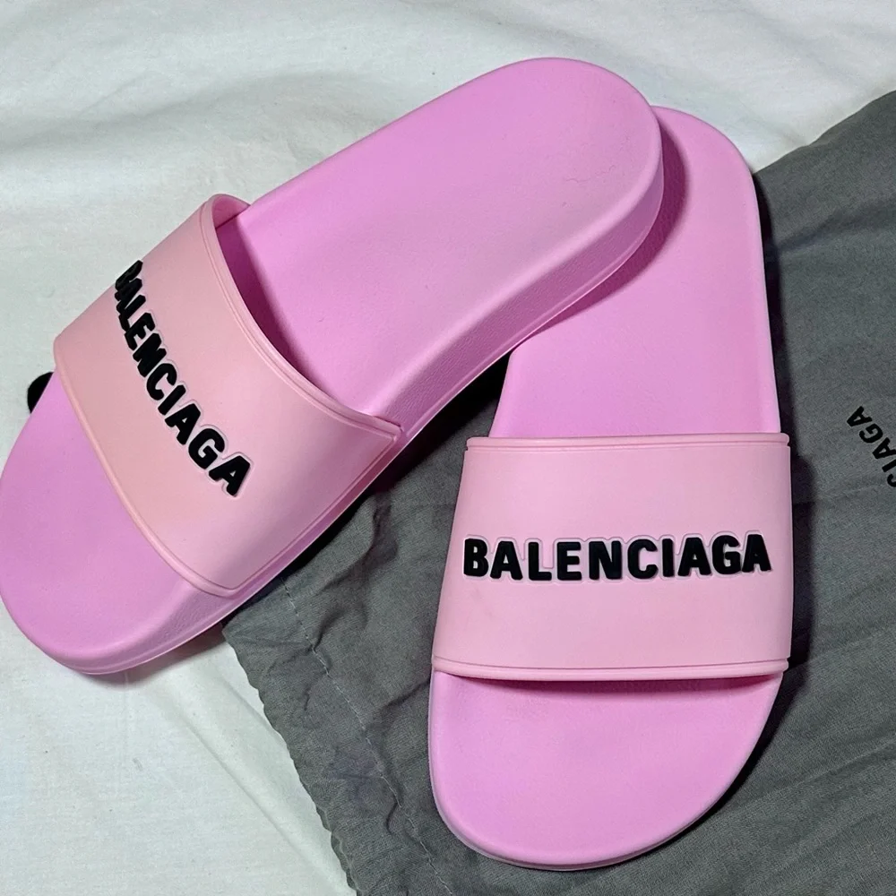 Balenciaga | Pink Pool Slides Logo Sandals | 36 - Picture 1 of 11